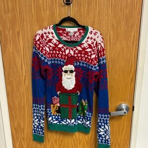 Jolly Sweaters Beer present Holder Santa Sweater in Red, Blue, and Green